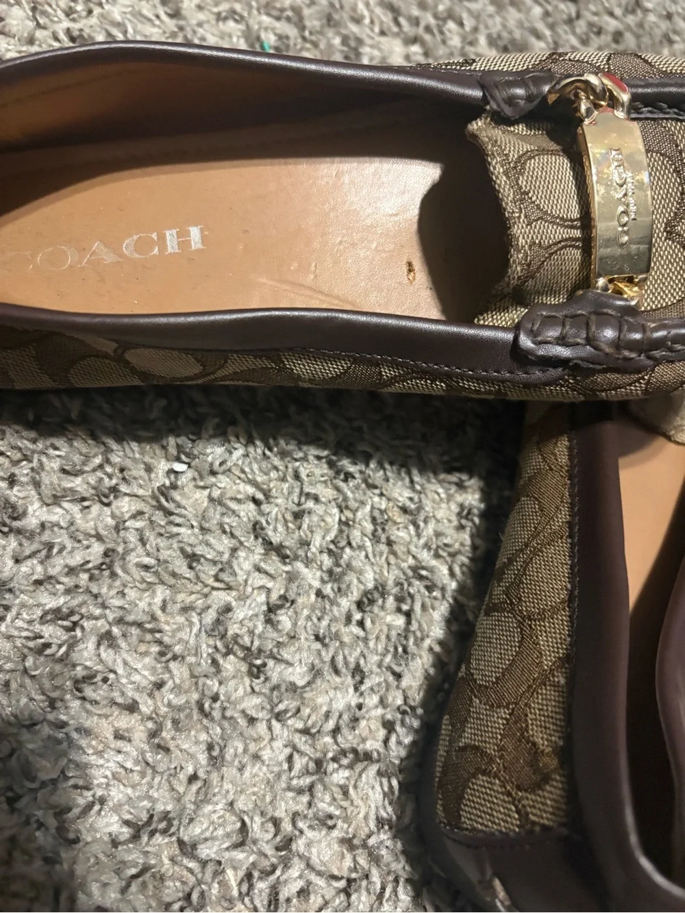 Coach Brown Signature Canvas Loafers with Gold Hardware